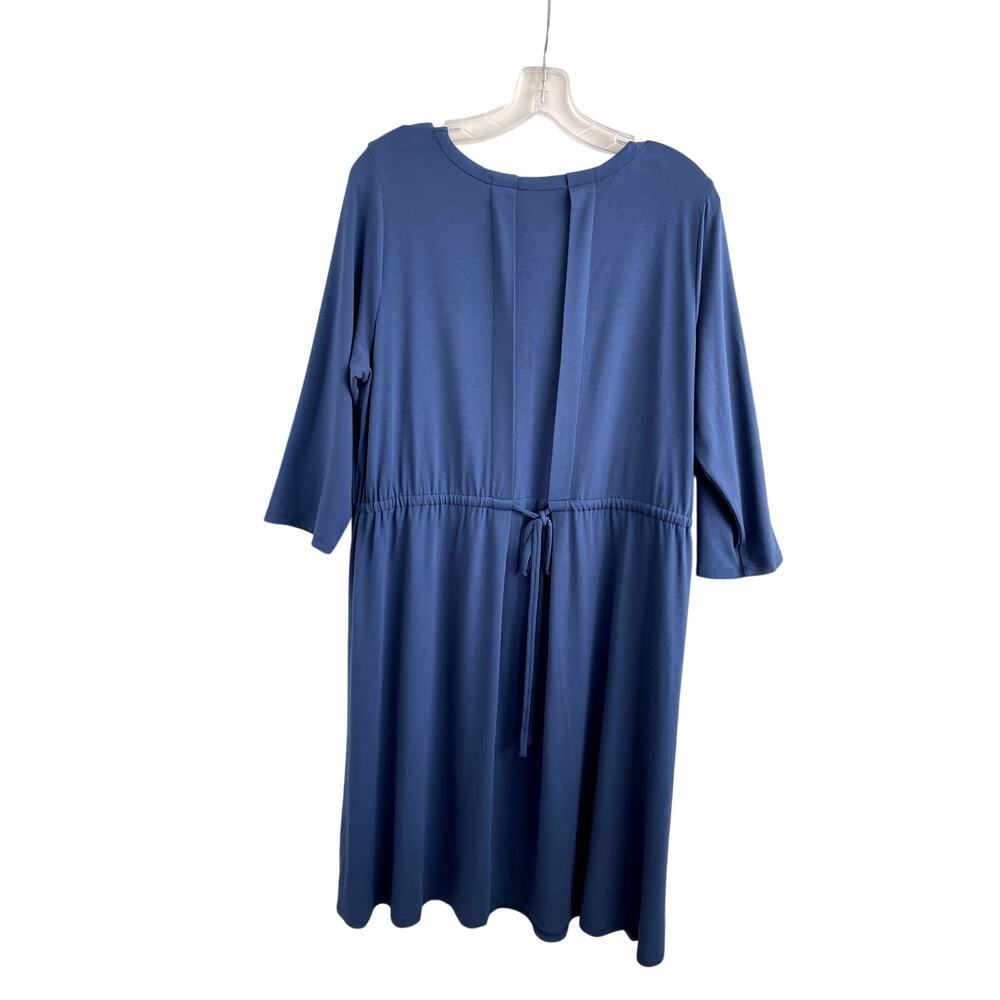 Eileen Fisher Sz L Drawstring Back Dress Blue A-Line Lagenlook Minimalist Sleek - Picture 5 of 11